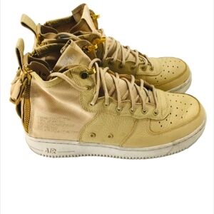 Nike SF Air Force 1 Mid Zip 6.5Y/8 wmns Mushroom Khaki Leather Canvas Sneakers